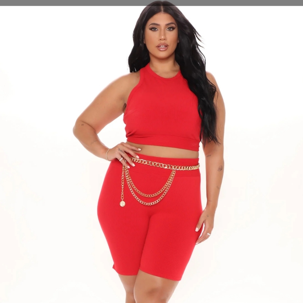 A red two piece short set